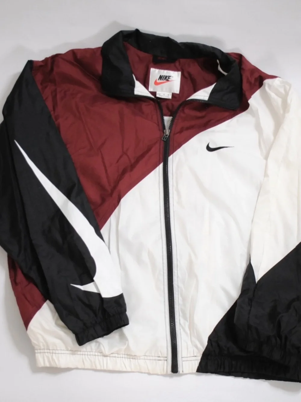 Vintage 90s Nike Windbreaker Jacket Color Block Swoosh Maroon Black White Men L